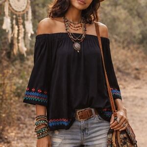 NWT LOFT | Off Shoulder Embroidered Top